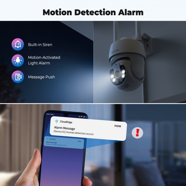 Codnida 2K Outdoor WiFi IP Camera Surveillance 360° View 3MP Camera Indoor with 2-Way Audio, Automatic Tracking, Night Vision in Colour, Siren Alarm, White