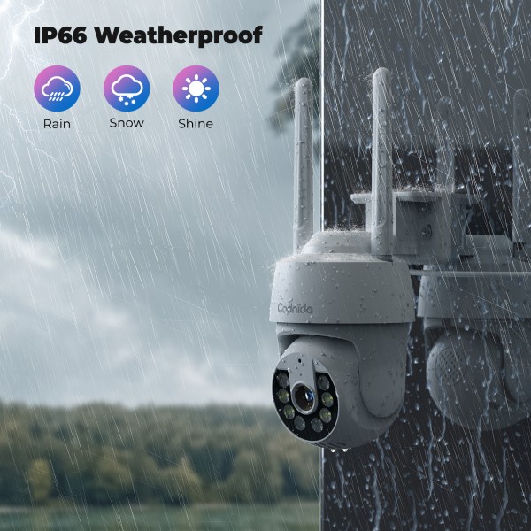 Codnida 2K Outdoor WiFi IP Camera Surveillance 360° View 3MP Camera Indoor with 2-Way Audio, Automatic Tracking, Night Vision in Colour, Siren Alarm, White