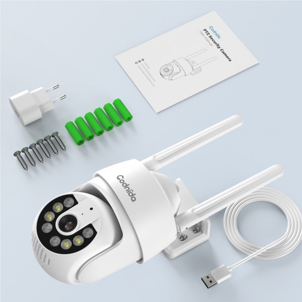 Codnida 2K Outdoor WiFi IP Camera Surveillance 360° View 3MP Camera Indoor with 2-Way Audio, Automatic Tracking, Night Vision in Colour, Siren Alarm, White