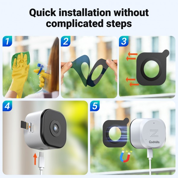 3MP Window Camera for Home Security, 2K Indoor Stick on Window Camera, 2.4/5Ghz WiFi Security Camera with Motion Detection, Full Color Night Vision, Two-Way Audio, Anti-Reflection