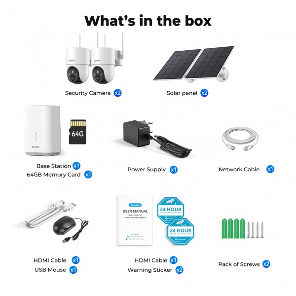 Codnida 4MP Outdoor Surveillance Camera Solar Set,2 Battery Cameras Outdoor Surveillance with 64GB Card Storage,HDMI Cable,Motion Alarm, 24/7 Recording, Smart Playback,No Subscription Fees
