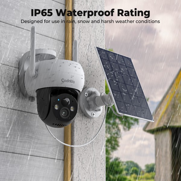Codnida Surveillance Camera Outdoor Battery Solar,360° Camera Surveillance Outdoor,Wireless WLAN Camera Outdoor with Acoustic and Optical Alarm PTZ 2K Colour Night Vision PIR Motion Detection,Q02