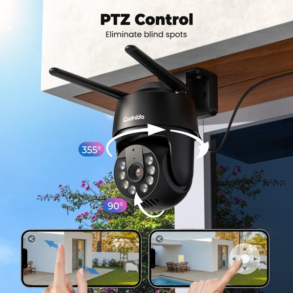 Codnida 5MP Outdoor WiFi Security Camera,2.4/5Ghz WiFi Camera Outdoor with Motion Detector,Automatic Tracking,24/7 Recording,Colour Night Vision,IP66,2-Way Audio,Black(Alexa Support)