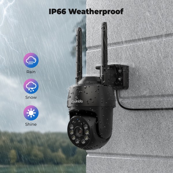 Codnida 5MP Outdoor WiFi Security Camera,2.4/5Ghz WiFi Camera Outdoor with Motion Detector,Automatic Tracking,24/7 Recording,Colour Night Vision,IP66,2-Way Audio,Black(Alexa Support)