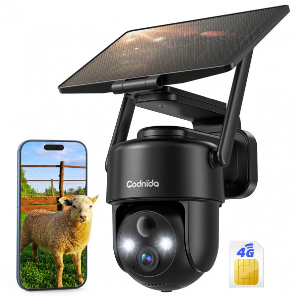 Codnida 4G LTE Wireless Solar-Powered Outdoor Secu...