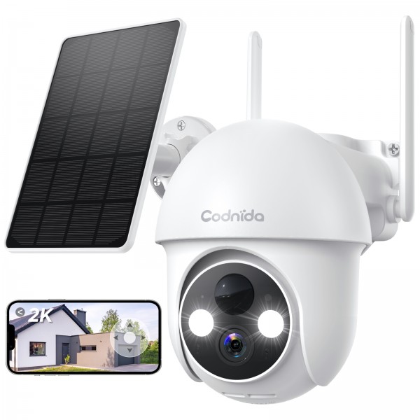 Solar Security Camera,3MP Pan-Tilt Wireless WiFi S...