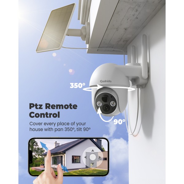 Solar Security Camera,3MP Pan-Tilt Wireless WiFi Security Camera Outdoor,Battery Powered Surveillance Cameras for Home with Night Vision,2-Way Audio,Motion Detection,SD Card & Cloud Storage, Codnida