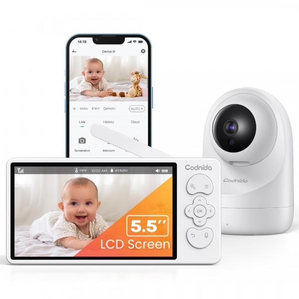 Codnida 5.5’ LCD Babyphone Camera,2k Baby Monito...