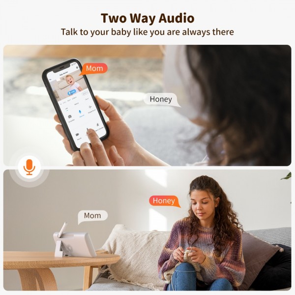 Codnida 5.5’ LCD Babyphone Camera,2k Baby Monitoring Camera with Night Vision,Automatic Tracking,Temperature & Humidity Sensor,Two-way Audio,Lullabies,VOX,LCD & Smartphone Control